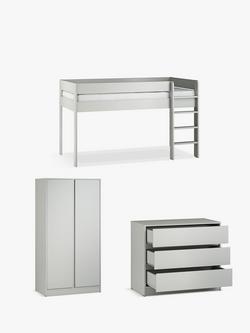 Little Acorns Furniture Mid Sleeper Bed Frame, 3 Drawer Chest and Double Wardrobe Bundle, Grey, 