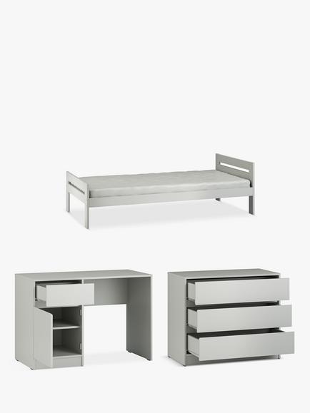 Little Acorns Furniture Bed Frame, 3 Drawer Chest and Desk Bundle, Grey, 