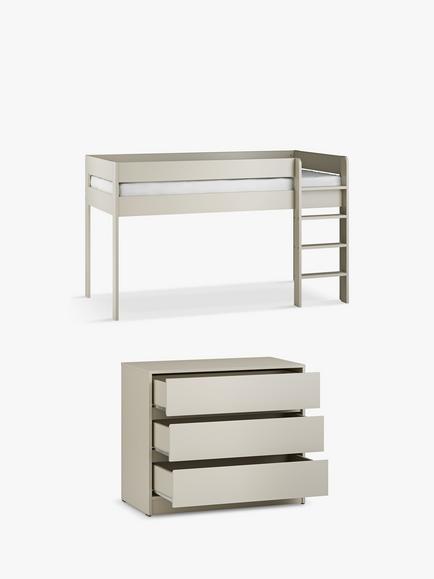 Little Acorns Furniture Mid Sleeper Bed Frame & 3 Drawer Chest Bundle, Cashmere, 