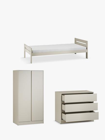 Little Acorns Furniture Bed Frame, 3 Drawer Chest and Double Wardrobe Bundle, Cashmere, 