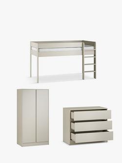 Little Acorns Furniture Mid Sleeper Bed Frame, 3 Drawer Chest and Double Wardrobe Bundle, Cashmere, 