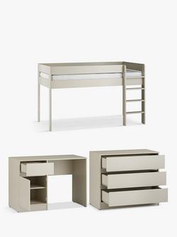Little Acorns Furniture Mid Sleeper Bed Frame, 3 Drawer Chest and Desk Bundle, Cashmere, 