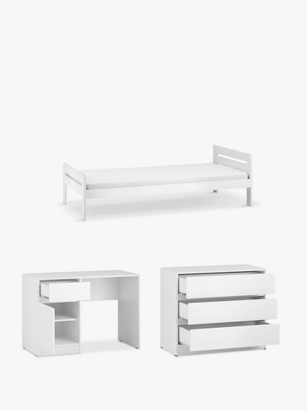 Little Acorns Furniture Bed Frame, 3 Drawer Chest & Desk Bundle, White, 