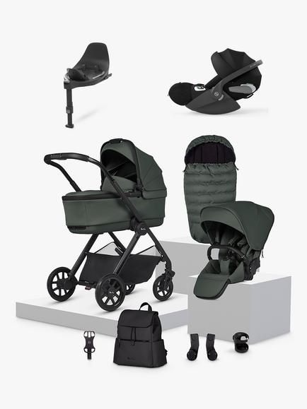 Silver Cross Reef 2 Pushchair & Accessories with Cybex Cloud T Car Seat and Base T Family Bundle, Pewter/Black, 