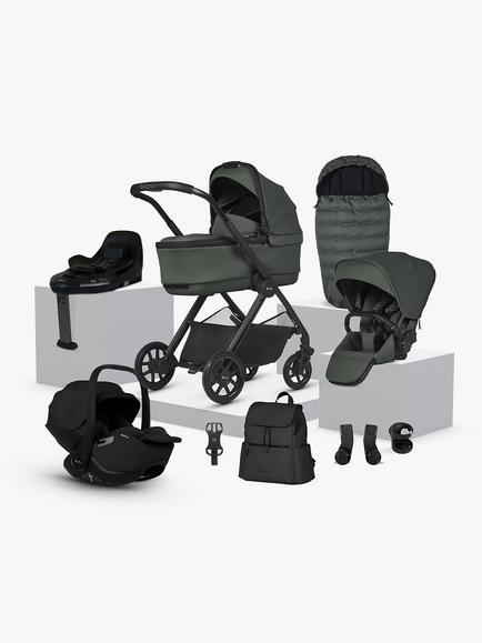 Silver Cross Reef 2 Pushchair & Accessories with Glide Plus 360 i-Size Car Seat & Base Family Bundle, Pewter, 