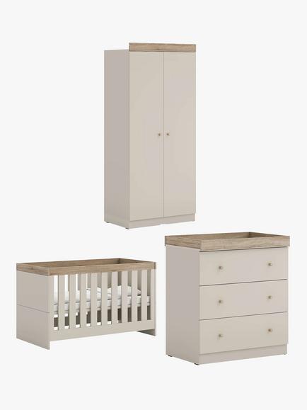 Little Acorns Burlington Cotbed, Changing Table Dresser & Double Wardrobe, Cashmere/Truffle, 