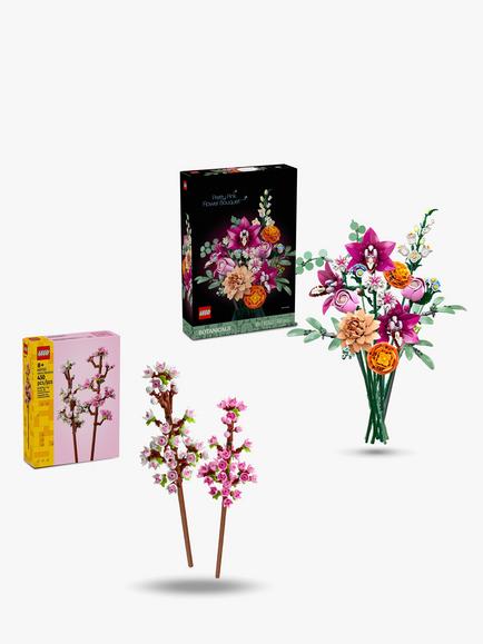 LEGO Joyful Scandi Bundle 40725 Cherry Blossoms & Botanicals 10342 Pretty Pink Flower Bouquet for Minimalist Decor, 