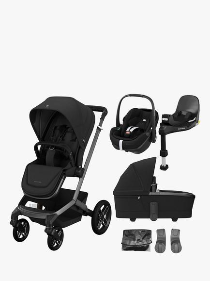 Maxi-Cosi Fame Pushchair and Carrycot with Maxi-Cosi Pebble 360 Pro2 i-Size Car Seat and FamilyFix Pro ISOFIX Base Bundle, Twillic Black, 