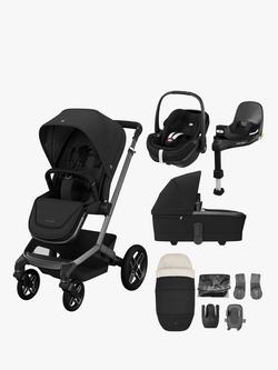 Maxi-Cosi Fame Pushchair and Carrycot with Pebble 360 Pro2 Car Seat, FamilyFix 360 Pro ISOFIX Car Seat Base, 2-in-1 Footmuff, Phone Holder and Cup Holder Bundle, Twillic Black, 