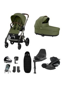 Cybex Balios S Lux Pushchair, Carrycot & Accessories with Cloud T Car Seat & Base T Bundle, Moss Green, 