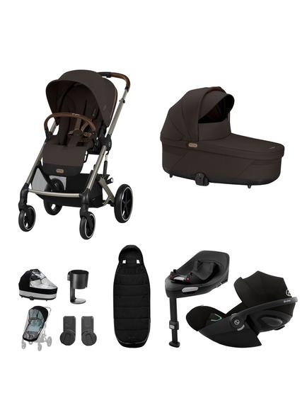 Cybex Balios S Lux Pushchair, Carrycot & Accessories with Cloud G Car Seat & Base G Bundle, Chocolate Brown, 