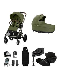 Cybex Balios S Lux Pushchair, Carrycot & Accessories with Cloud G Car Seat & Base G Bundle, Moss Green, 