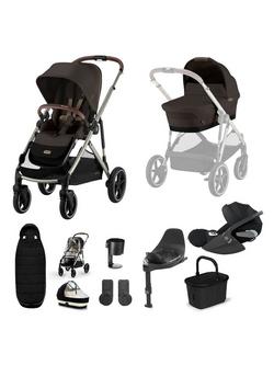 Cybex Gazelle S Pushchair, Carrycot & Accessories with Cloud T Car Seat & Base T Bundle, Chocolate Brown, 