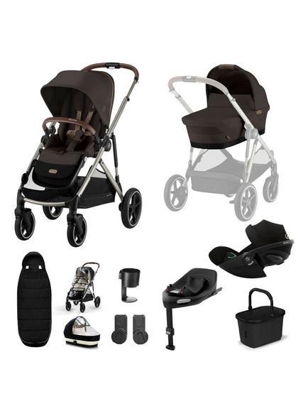Cybex Gazelle S Pushchair, Carrycot & Accessories with Cloud G Car Seat & Base G Bundle, Chocolate Brown, 