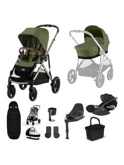 Cybex Gazelle S Pushchair, Carrycot & Accessories with Cloud T Car Seat & Base T Bundle, Moss Green, 