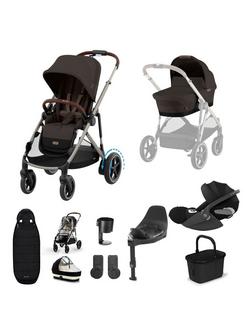 Cybex eGazelle S Pushchair, Carrycot & Accessories with Cloud T Car Seat & Base T Bundle, Chocolate Brown, 