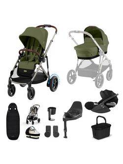 Cybex eGazelle S Pushchair, Carrycot & Accessories with Cloud T Car Seat & Base T Bundle, Moss Green, 