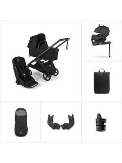 Bugaboo Dragonfly Pushchair & Carrycot with Bugaboo Otter by Nuna Baby Car Seat & 360 Base Ultimate Bundle, Midnight Black, 