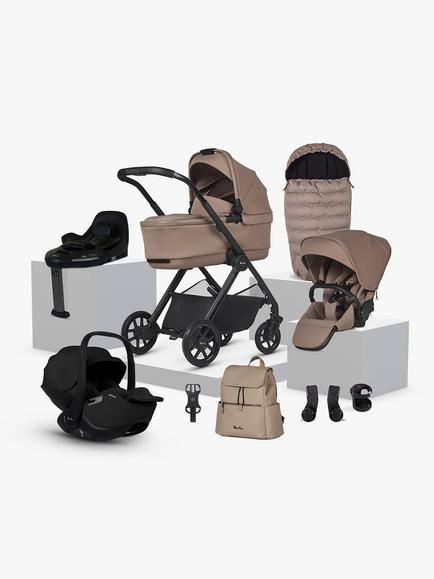 Silver Cross Reef 2 Pushchair & Accessories with Glide Plus 360 i-Size Car Seat & Base Family Bundle, Mocha, 