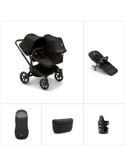 Bugaboo Donkey 5 Duo Pushchair, Carrycot & Accessories Essential Bundle, Midnight Black, 