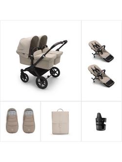 Bugaboo Donkey 5 Twin Pushchair, Carrycot & Accessories Essential Bundle, Desert Taupe, 