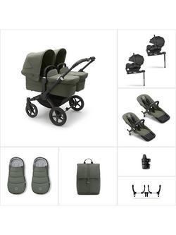 Bugaboo Donkey 5 Twin Pushchair & Carrycot with Bugaboo Otter by Nuna Baby Car Seat & 360 Base Ultimate Bundle, Forest Green, 