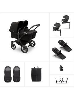 Bugaboo Donkey 5 Twin Pushchair & Carrycot with Bugaboo Otter by Nuna Baby Car Seat & 360 Base Ultimate Bundle, Midnight Black, 