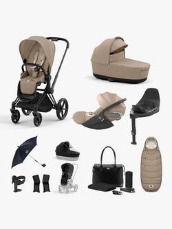Cybex Priam Pushchair & Accessories with Cloud T PLUS i-Size Car Seat and Base T Base Bundle, Matte Black/Beige, 