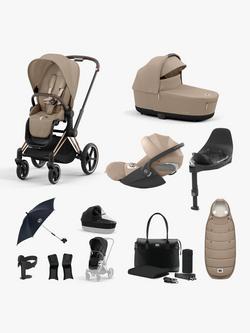 Cybex Priam Pushchair & Accessories with Cloud T PLUS i-Size Car Seat and Base T Base Bundle, Rose Gold/Beige, 