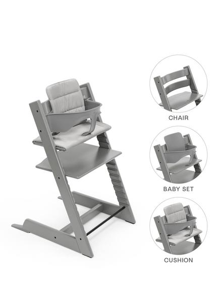 Stokke Tripp Trapp Highchair, Baby Set² & Cushion Bundle, Storm Grey, 