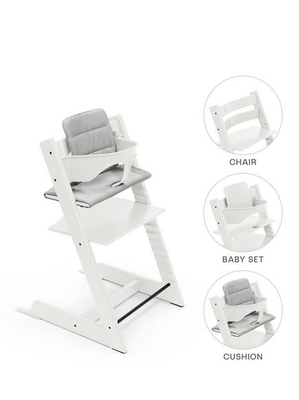 Stokke Tripp Trapp Highchair, Baby Set² & Cushion Bundle, White, 