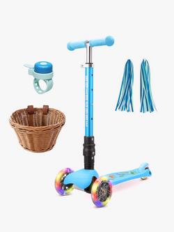 BOLDCUBE Teeny Fold 3-Wheel Foldable Scooter with Basket, Handlebar Ribbons & Bell Gift Set, Dinosaur, 