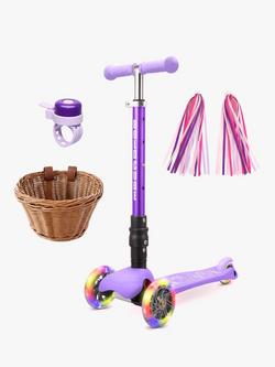 BOLDCUBE Teeny Fold 3-Wheel Foldable Scooter with Basket, Handlebar Ribbons & Bell Gift Set, Unicorn, 