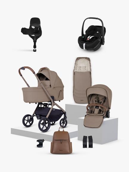 Silver Cross Breez Stroller, Carrycot & Accessories with Maxi-Cosi Pebble 360 Pro2 Car Seat & FamilyFix 360 Pro Base, Champagne, 