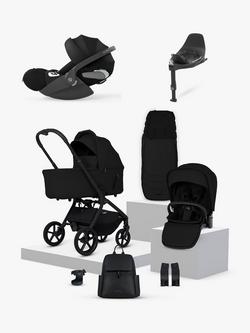 Silver Cross Breez Stroller, Carrycot & Accessories with Cybex Cloud T i-Size Rotating Baby Car Seat and Base, Onyx, 