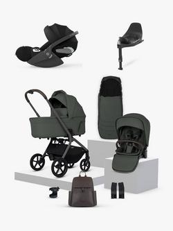 Silver Cross Breez Stroller, Carrycot & Accessories with Cybex Cloud T i-Size Rotating Baby Car Seat and Base, Pewter, 