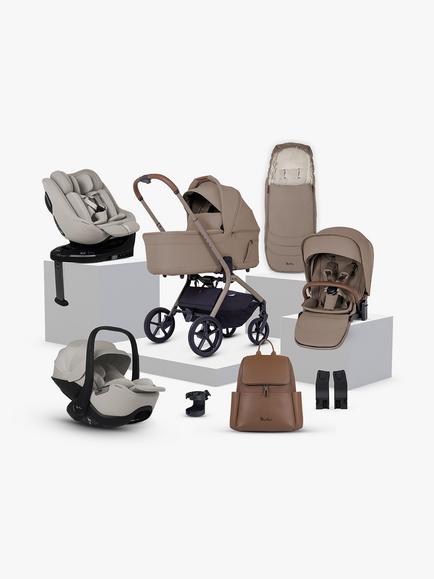 Silver Cross Breez Stroller, Carrycot & Accessories with Glide Plus 360 & Approach Plus 360 Baby Car Seats & Base Plus 360 Bundle, Champagne, 