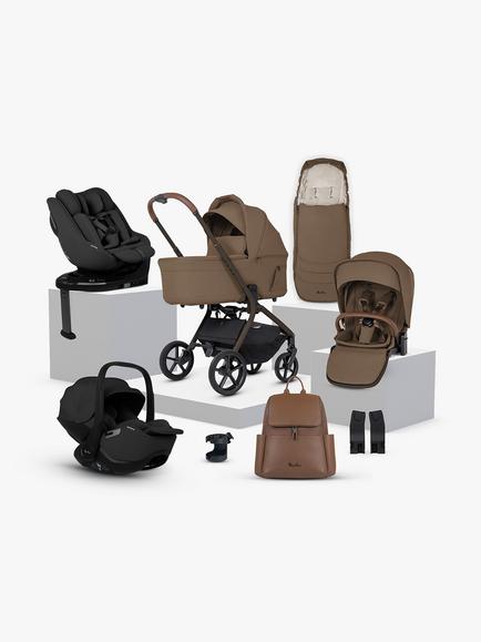 Silver Cross Breez Stroller, Carrycot & Accessories with Glide Plus 360 & Approach Plus 360 Baby Car Seats & Base Plus 360 Bundle, Maple, 