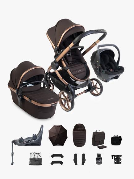 iCandy Peach 8 Pushchair & Accessories with Cocoon 360 Car Seat & Base Bundle, Pecan, 