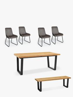 John Lewis Calia 6-10 Seater Dining Table, Bench & 4 Brooks II Chairs Set, Solid Oak/Mocha, 