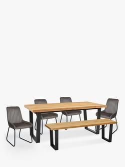 John Lewis Calia 6-10 Seater Dining Table, Bench & 4 Brooks II Chairs Set, Solid Oak/Mocha, 