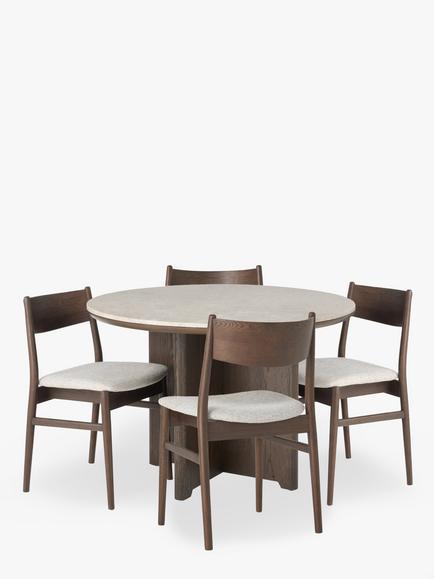 John Lewis Ritz Marble Dining Table and 4 Parity Dining Chairs Set, Brown/Dark, 