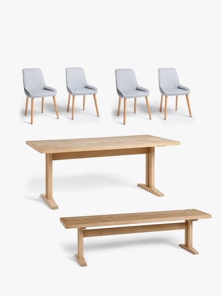 John Lewis Estate 6-10 Seater Extending Dining Table, Bench and 4 Toronto Dining Chairs Set, Natural/Grey - view 2, 