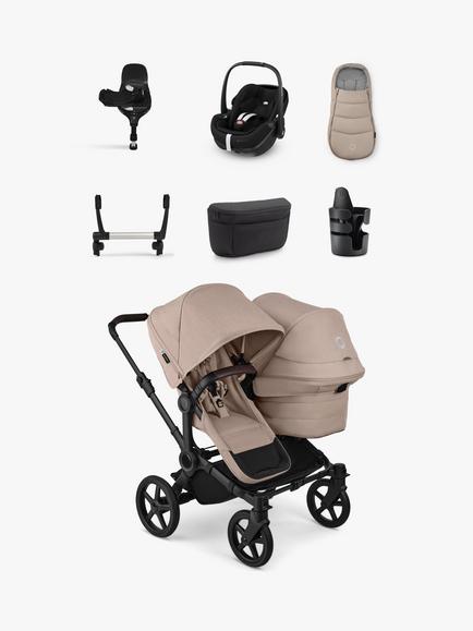 Bugaboo Donkey 6 Double Stroller with Maxi-Cosi Pebble 360 Pro2 Car Seat & FamilyFix 360 Pro Base Ultimate Bundle, Desert Taupe, 