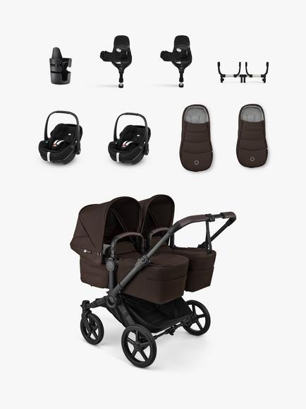 Bugaboo Donkey 6 Twin Stroller with Maxi-Cosi Pebble 360 Pro2 Car Seat & FamilyFix 360 Pro Base Ultimate Bundle, Cocoa Brown, 