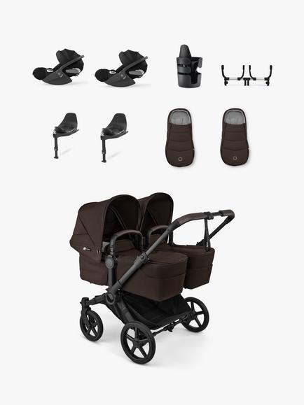 Bugaboo Donkey 6 Twin Stroller with Cybex Cloud T Car Seat & Base T Ultimate Bundle, Cocoa Brown, 