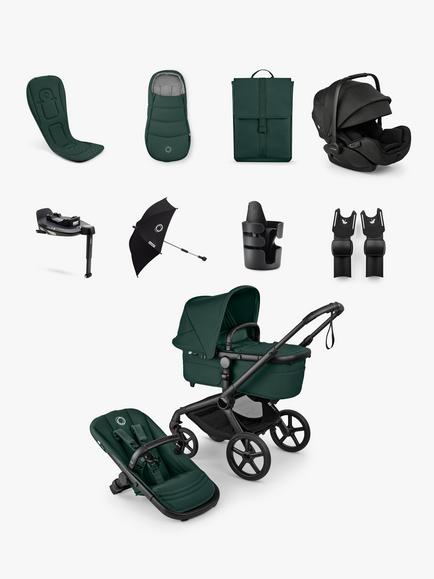 Bugaboo Fox 5 Renew Pushchair & Accessories with Bugaboo Otter by Nuna Car Seat & 360 Base Ultimate Bundle, Fern Green, 