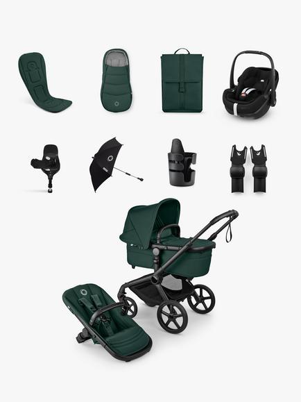Bugaboo Fox 5 Renew Pushchair, Maxi-Cosi Pebble 360 Pro2 Car Seat with Base and Accessories Bundle, Fern Green, 