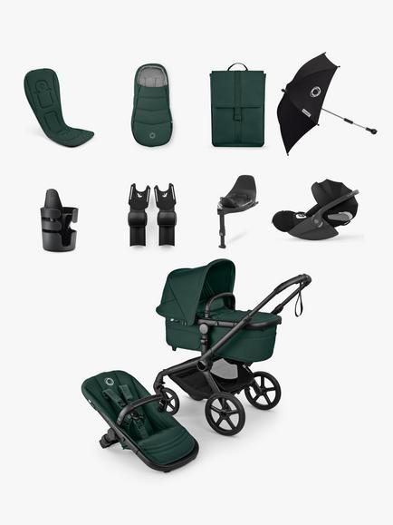 Bugaboo Fox 5 Renew Pushchair, Cybex Cloud T i-Size Car Seat with Base and Accessories Bundle, Fern Green, 