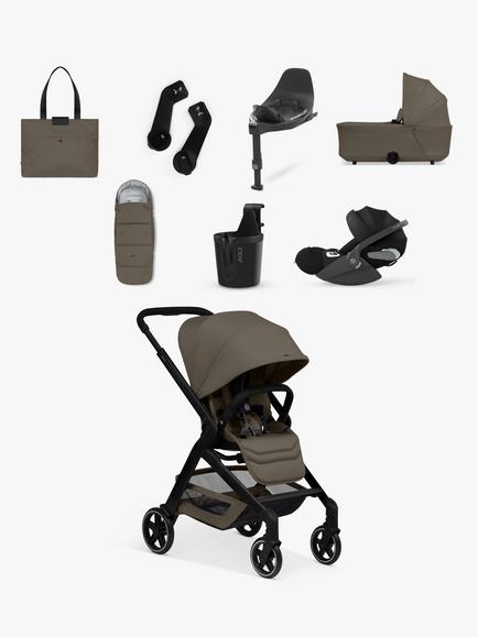 Joolz Hub 2 Pushchair, Carrycot and Accessories with Cybex Cloud T Car Seat and Base T Bundle, Hazel Brown/Black, 